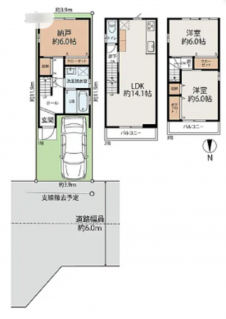 京都市伏見区舞台町、新築一戸建ての間取り画像です