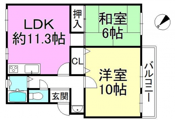 京都市伏見区醍醐構口町、マンションの間取り画像です