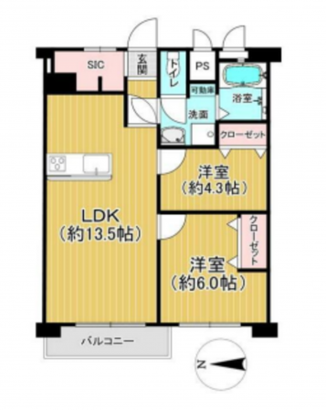 京都市南区西九条南田町、マンションの間取り画像です