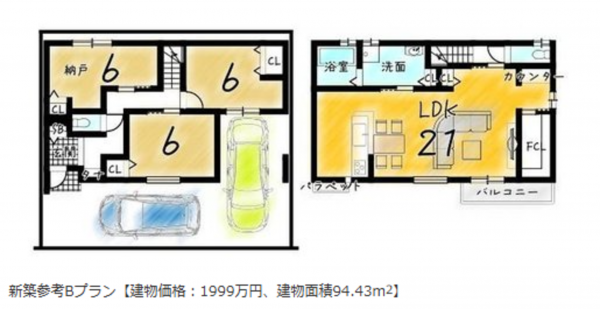 京都市南区久世川原町、土地の建築プラン例画像です