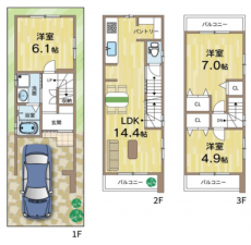 京都市伏見区舞台町、新築一戸建ての間取り画像です