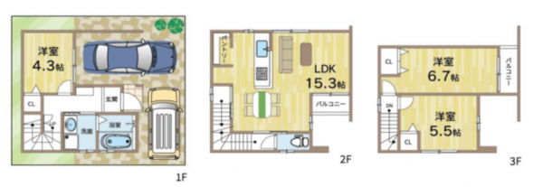京都市伏見区石田内里町、新築一戸建ての間取り画像です