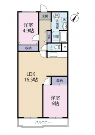 京都市伏見区淀木津町、マンションの間取り画像です