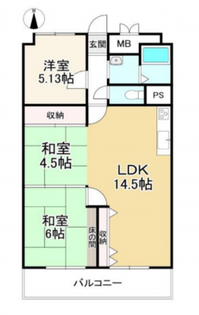 京都市伏見区向島二ノ丸町、マンションの間取り画像です