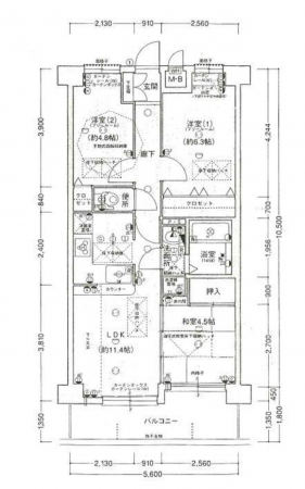 京都市伏見区醍醐構口町、マンションの間取り画像です