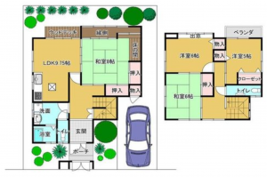 京都市伏見区醍醐烏橋町、中古一戸建ての間取り画像です