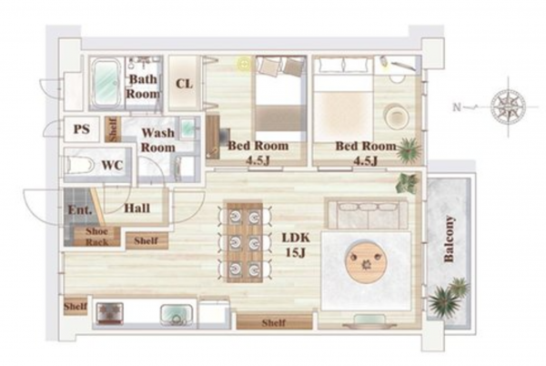京都市南区西九条南田町、マンションの間取り画像です