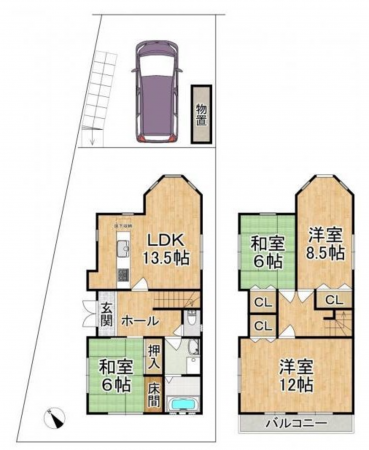 京都市伏見区桃山町遠山、中古一戸建ての間取り画像です