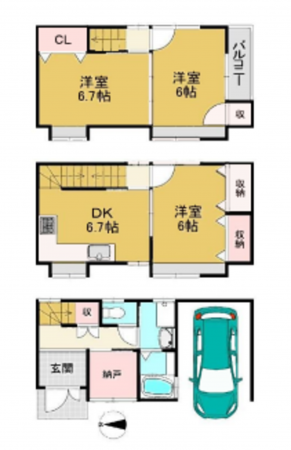 京都市南区久世殿城町、中古一戸建ての間取り画像です