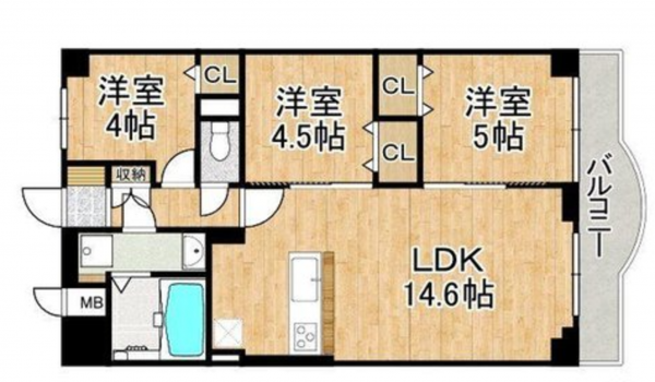 京都市伏見区羽束師鴨川町、マンションの間取り画像です