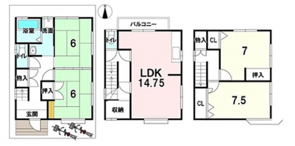 京都市伏見区深草小久保町、中古一戸建ての間取り画像です