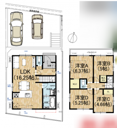 京都市伏見区日野岡西町、新築一戸建ての間取り画像です
