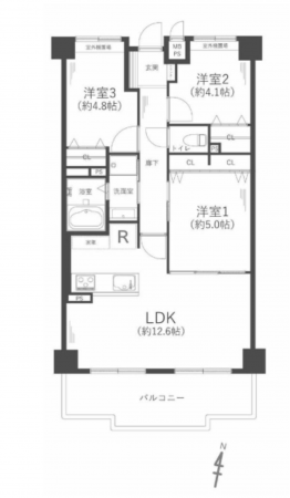 京都市伏見区石田桜木、マンションの間取り画像です