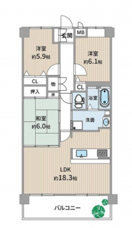 京都市伏見区醍醐構口町、マンションの間取り画像です