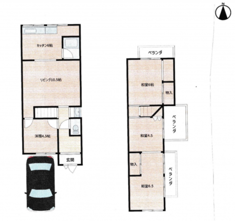 京都市伏見区納所和泉屋、中古一戸建ての間取り画像です
