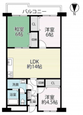 京都市伏見区横大路下三栖山殿、マンションの間取り画像です