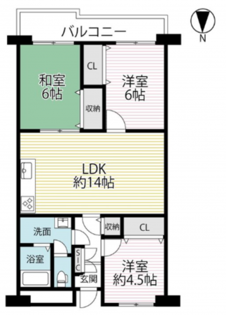 京都市伏見区横大路下三栖山殿、マンションの間取り画像です