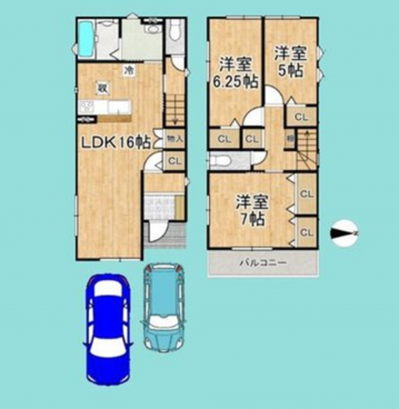 京都市伏見区羽束師鴨川町、中古一戸建ての間取り画像です