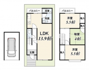京都市伏見区羽束師鴨川町、中古一戸建ての間取り画像です