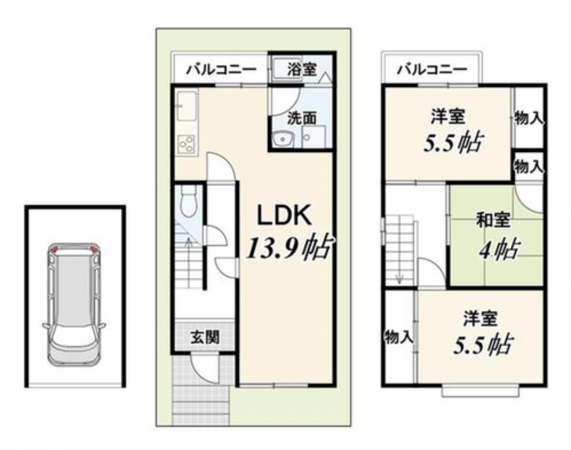 京都市伏見区羽束師鴨川町、中古一戸建ての間取り画像です