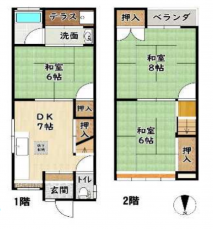 京都市伏見区久我本町、中古一戸建ての間取り画像です