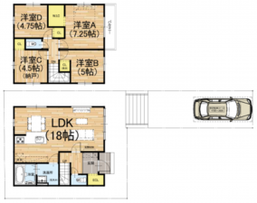 京都市伏見区深草大亀谷万帖敷町、新築一戸建ての間取り画像です