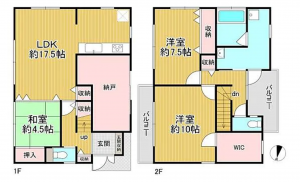 京都市南区吉祥院西浦町、中古一戸建ての間取り画像です