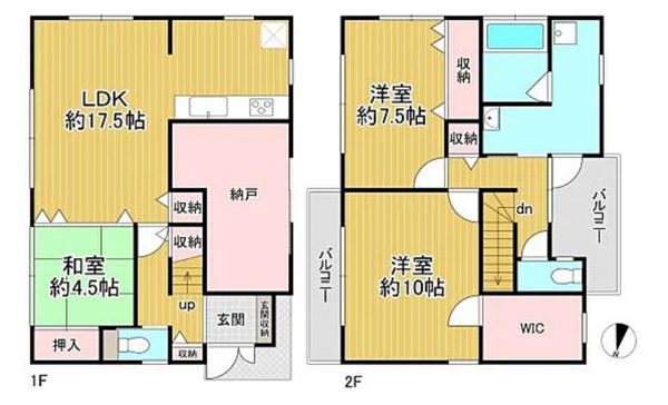 京都市南区吉祥院西浦町、中古一戸建ての間取り画像です