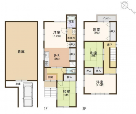 京都市伏見区竹田七瀬川町、中古一戸建ての間取り画像です