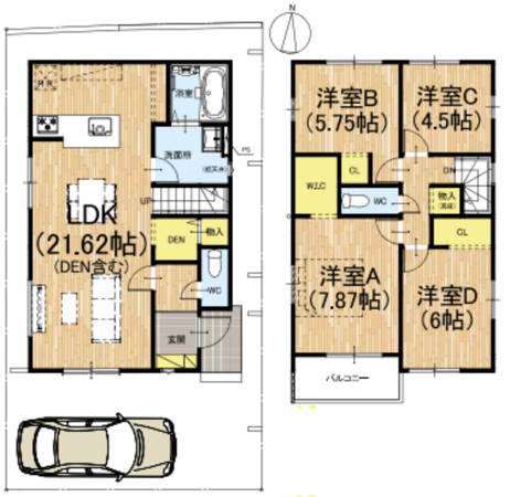 京都市伏見区日野不動講町、新築一戸建ての間取り画像です