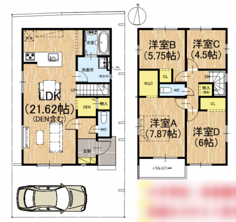 京都市伏見区日野不動講町、新築一戸建ての間取り画像です