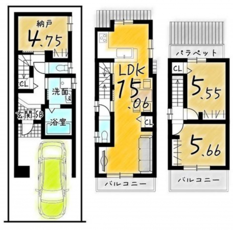 京都市伏見区竹田醍醐田町、新築一戸建ての間取り画像です