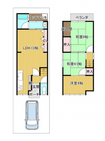 京都市伏見区中島堀端町、中古一戸建ての間取り画像です