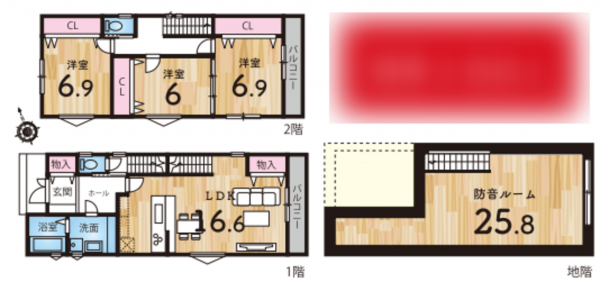 京都市伏見区納所町、新築一戸建ての間取り画像です