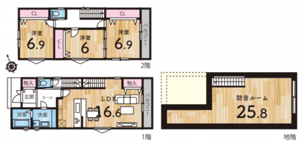 京都市伏見区納所町、新築一戸建ての間取り画像です