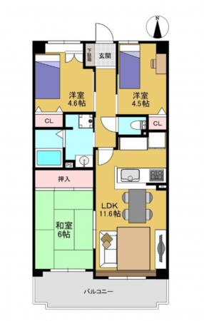 京都市伏見区久我本町、マンションの間取り画像です