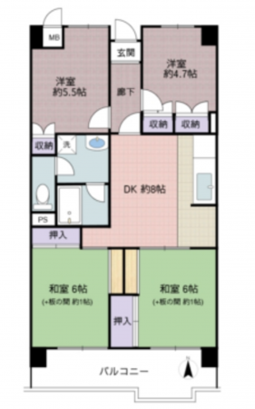 京都市南区久世中久町、マンションの間取り画像です