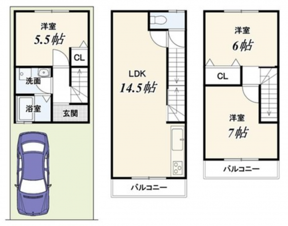 京都市伏見区向島丸町、中古一戸建ての間取り画像です