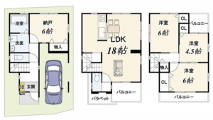 京都市南区久世中久世町、中古一戸建ての間取り画像です