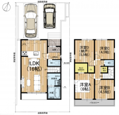 京都市伏見区醍醐柿原町、新築一戸建ての間取り画像です
