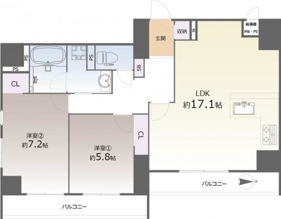 京都市伏見区東町、マンションの間取り画像です