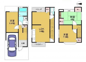 京都市伏見区久我御旅町、中古一戸建ての間取り画像です