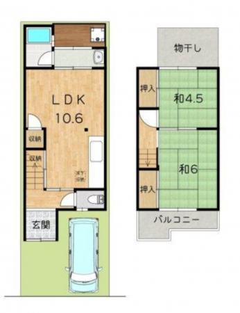 京都市伏見区醍醐御園尾町、中古一戸建ての間取り画像です