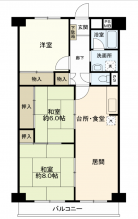 京都市伏見区横大路貴船、マンションの間取り画像です