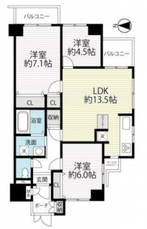 京都市伏見区西大手町、マンションの間取り画像です