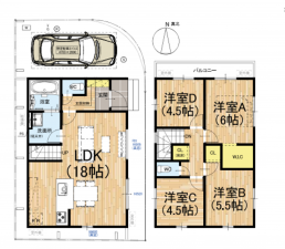 京都市伏見区桃山与五郎町、新築一戸建ての間取り画像です