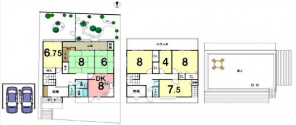 京都市伏見区深草大亀谷東寺町、中古一戸建ての間取り画像です
