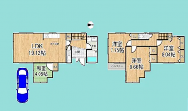 京都市伏見区久我御旅町、中古一戸建ての間取り画像です