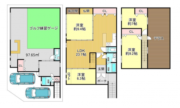 京都市伏見区醍醐高畑町、中古一戸建ての間取り画像です