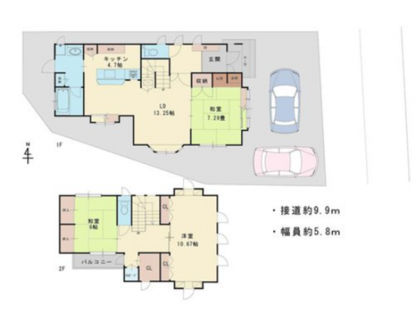 京都市伏見区深草石橋町、中古一戸建ての間取り画像です